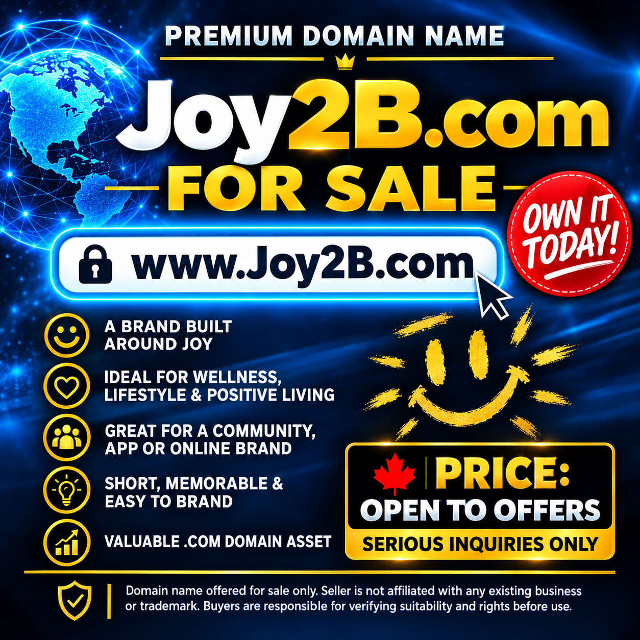 Joy2B.com Domain Name for Sale